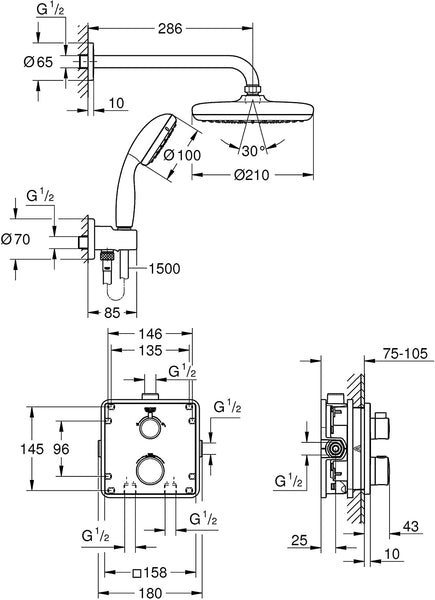 Grohe 34727000 Flush-Mounted Shower System with Tempesta 210 Chrome