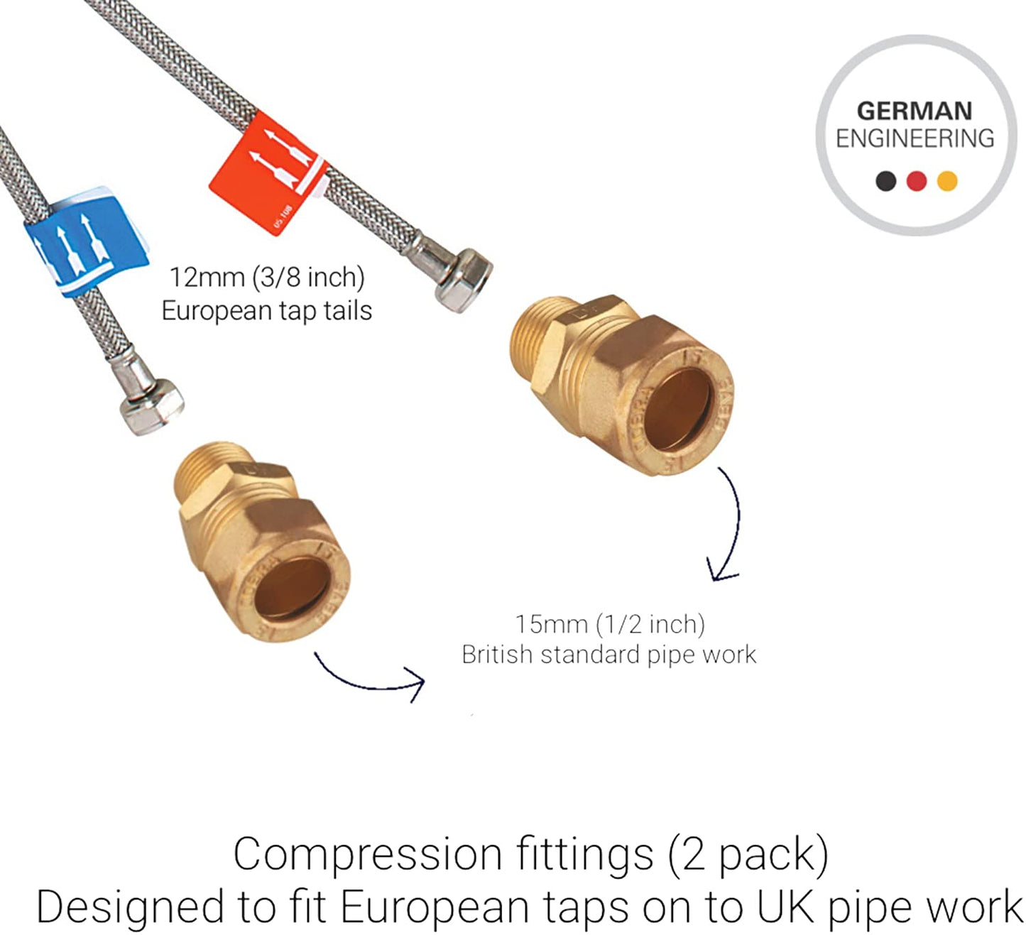 Grohe 46914000 46914000-15mm x 3/8 UK Compression Fittings/Adapter Kitchen and Bathroom Mixer taps, Chrome, Set of 2 Pieces