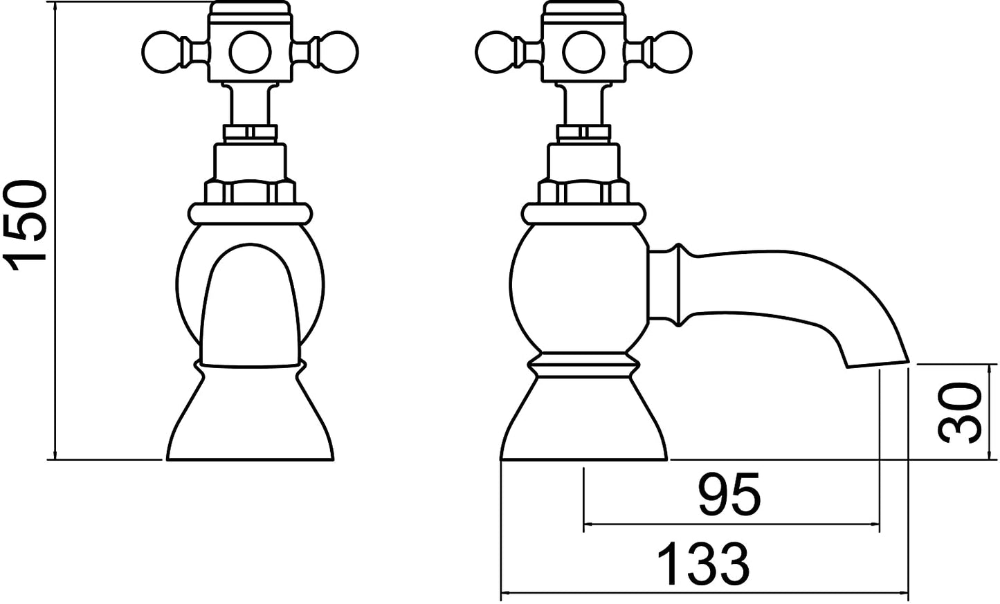 Trisen Formby TT106 Traditional Pair of Bath Taps (Full Turn Operation)