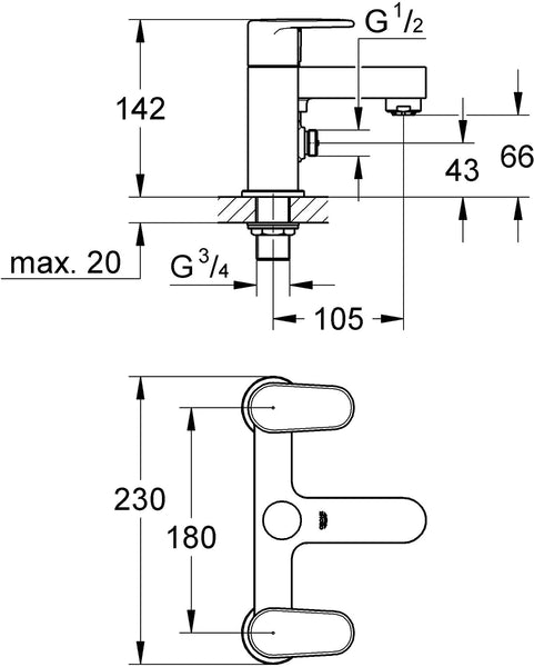 GROHE 25133002 | Europlus Two-Handled Bath & Shower Mixer