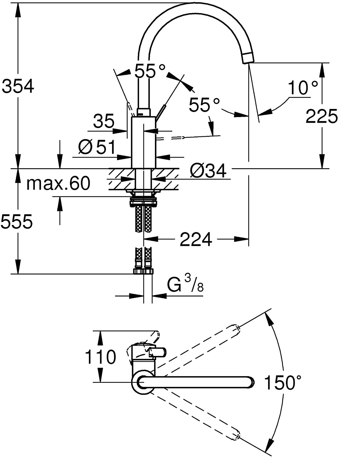 Grohe Eurosmart Cosmopolitan DN 15 Single-Lever Sink Mixer Tap