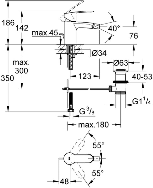 GROHE 33565002 Eurostyle Cosmopolitan Bidet Tap (Pop-Up Waste and Standard Spout)