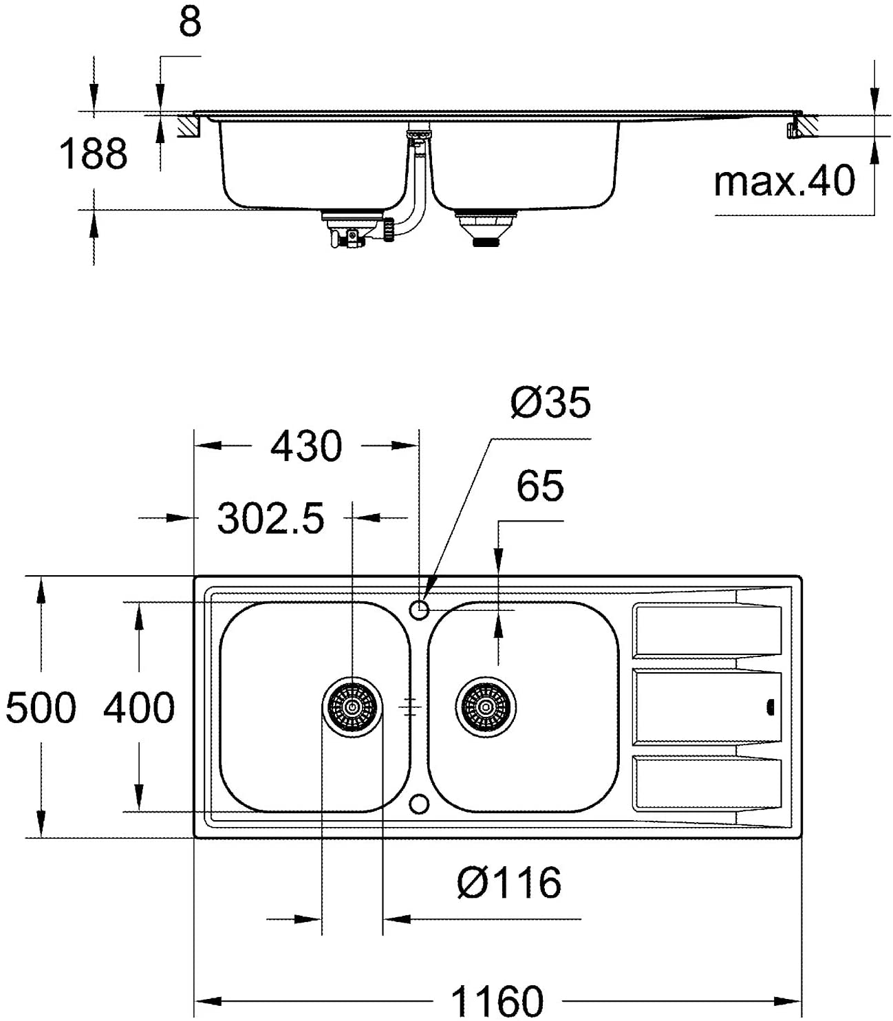 GROHE 31587SD0 | K400 Sink 2.0 bowl | Stainless Steel