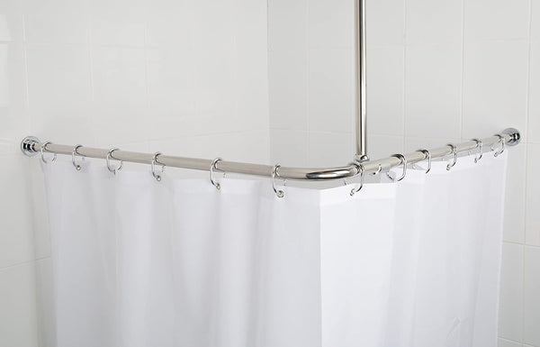 Croydex Superline Stainless Steel Modular Shower Rod Kit with Ceiling Support and Curtain Rings Can Be Fitted L-Shaped, Large L-Shaped, U-Shaped or Straight