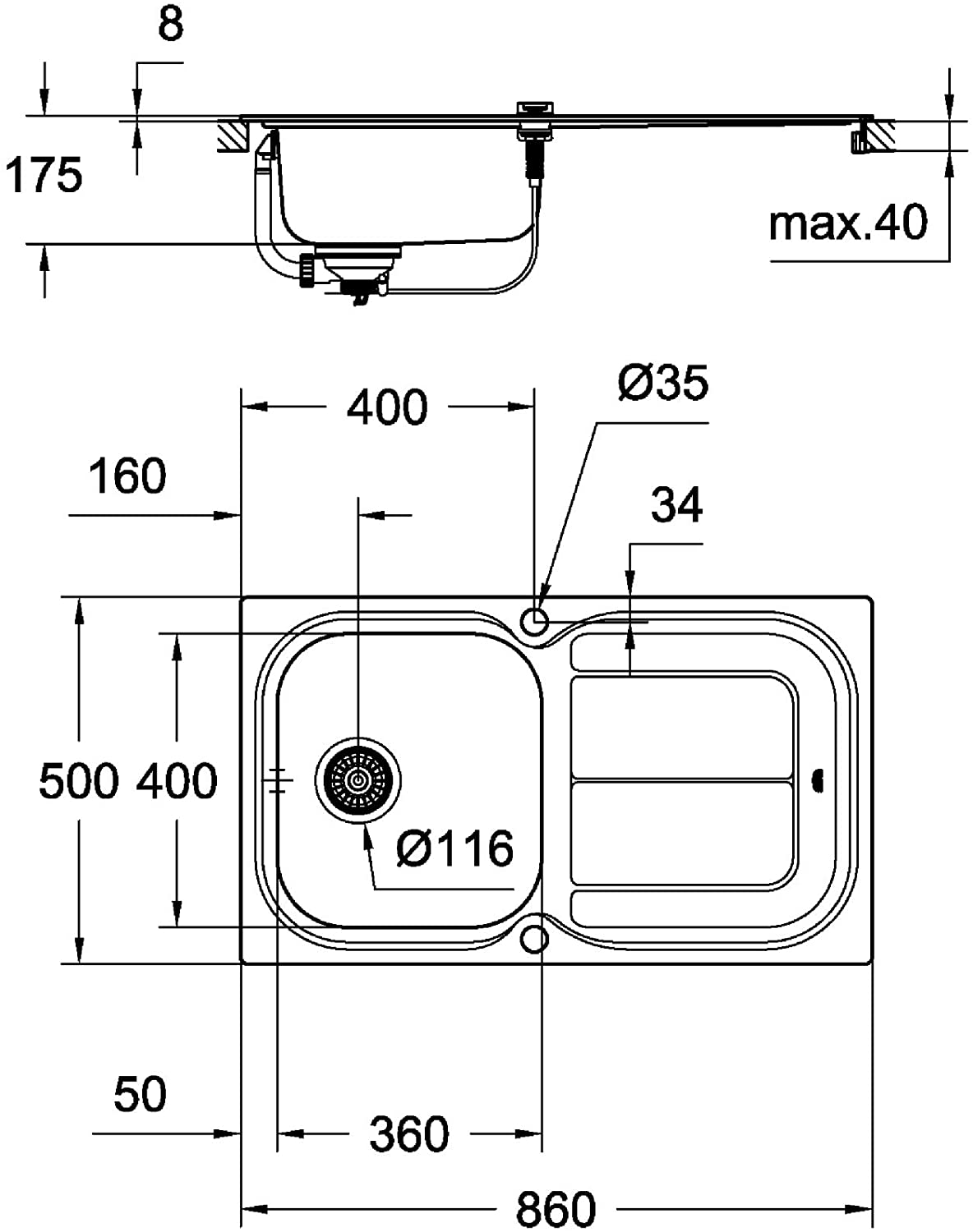 GROHE 31563SD0 | K300 Sink 1.0 bowl | Stainless Steel