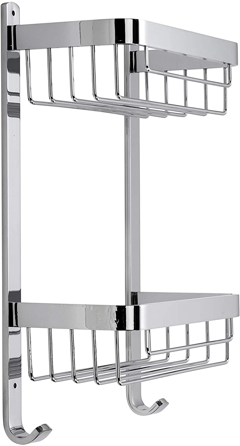 Croydex Aluminium Large Two Tier Basket, Metal, Chrome, 12.5x25.5x39 cm