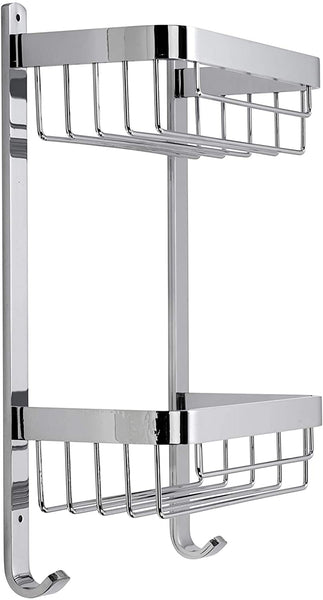 Croydex Aluminium Large Two Tier Basket, Metal, Chrome, 12.5x25.5x39 cm