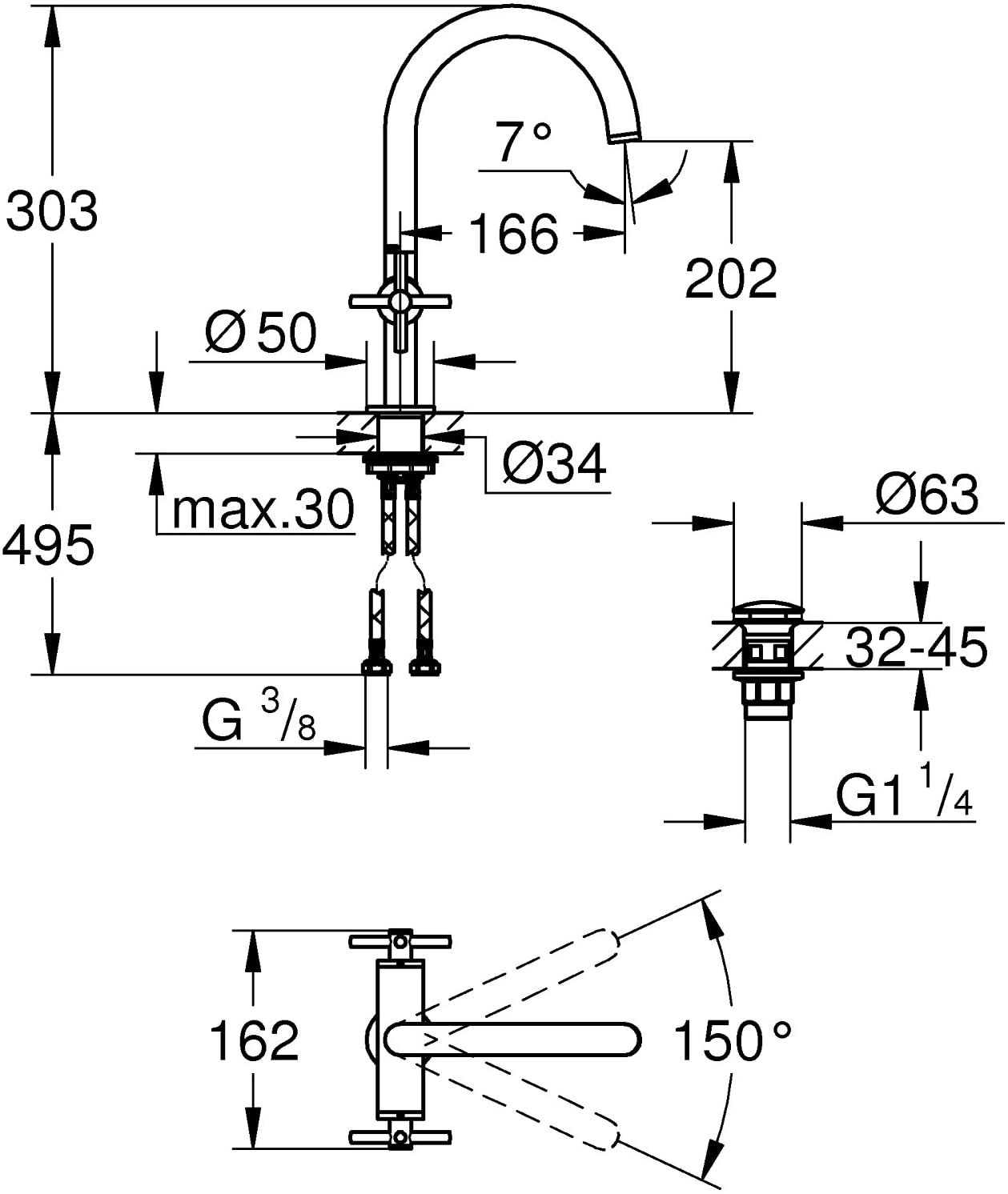 Grohe Atrio 21019003åÊ| Chrome | Bath Tap Wash Basin Mixer DN 15åÊL Size