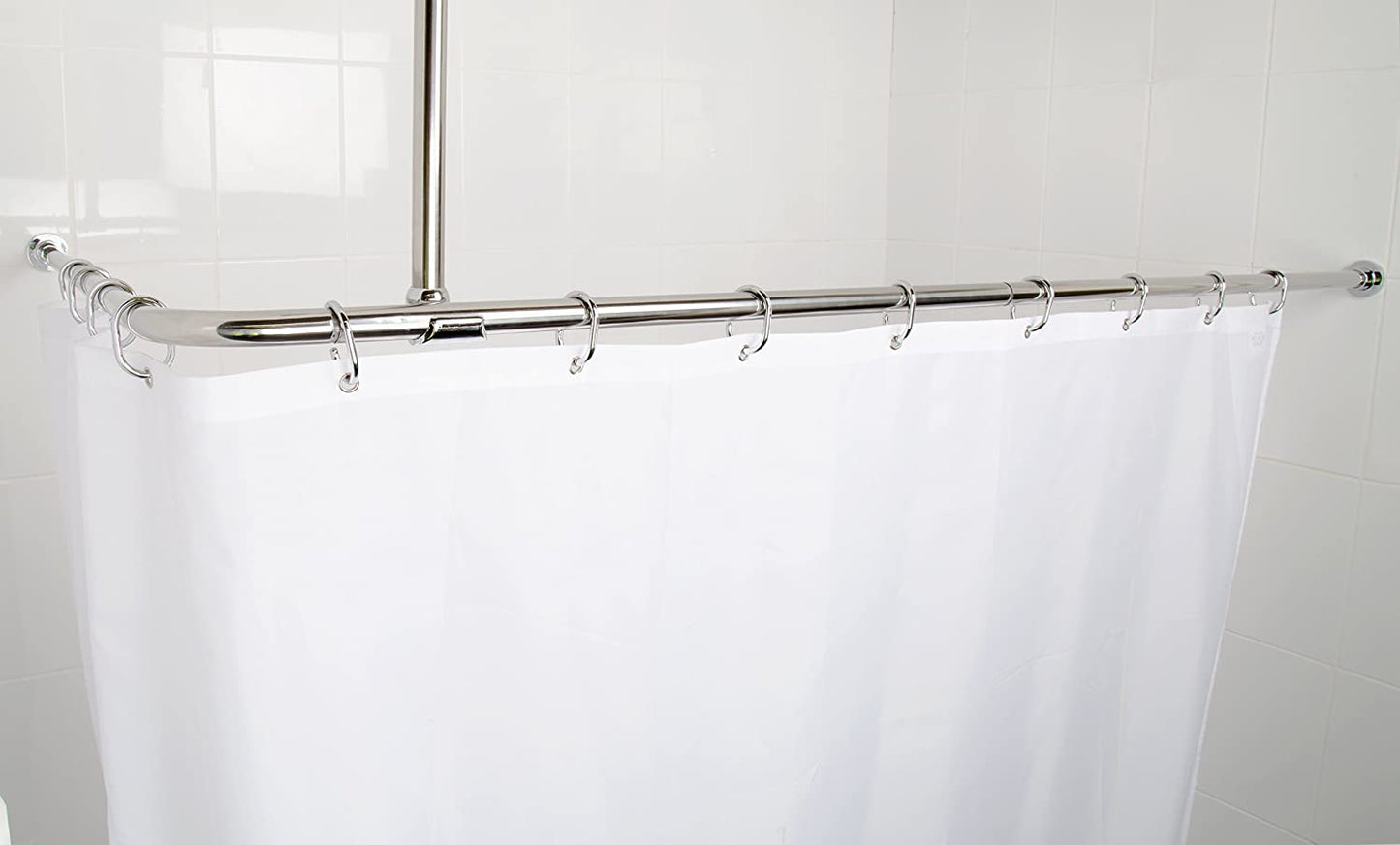 Croydex Superline Stainless Steel Modular Shower Rod Kit with Ceiling Support and Curtain Rings Can Be Fitted L-Shaped, Large L-Shaped, U-Shaped or Straight