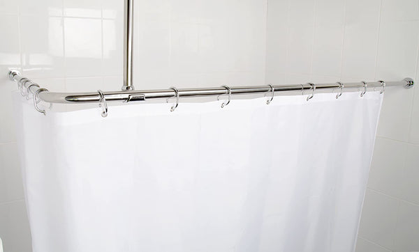 Croydex Superline Stainless Steel Modular Shower Rod Kit with Ceiling Support and Curtain Rings Can Be Fitted L-Shaped, Large L-Shaped, U-Shaped or Straight