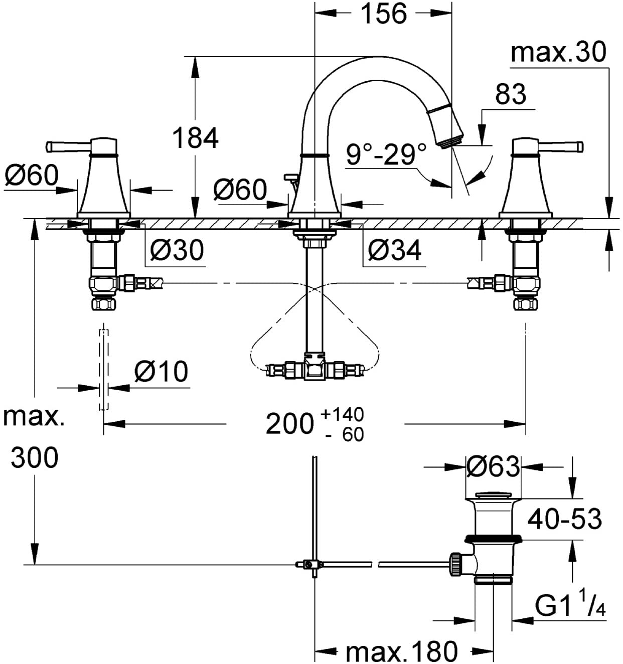 GROHE Grandera 3-Hole Basin Tap 20624000