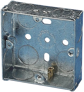 Single Galvanised Metal Recessed Pattress Knockout Back Box - 25mm