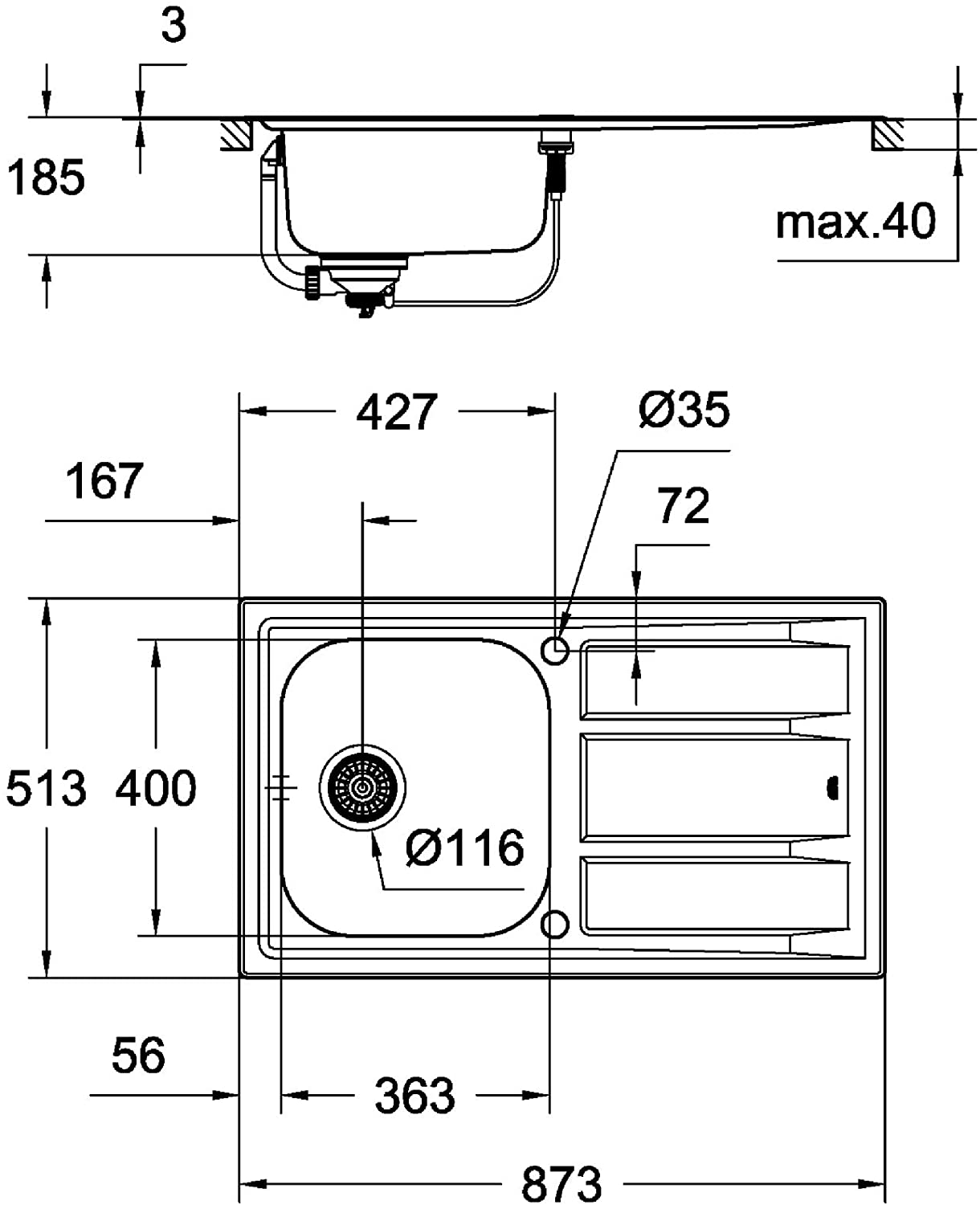 GROHE 31568SD0 | K400+ Sink 1.0 bowl | Stainless Steel