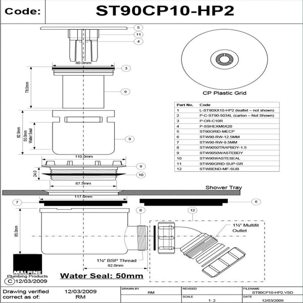 Mcalpine ST90CP10-HP2 Shower Trap, Chromed Flange