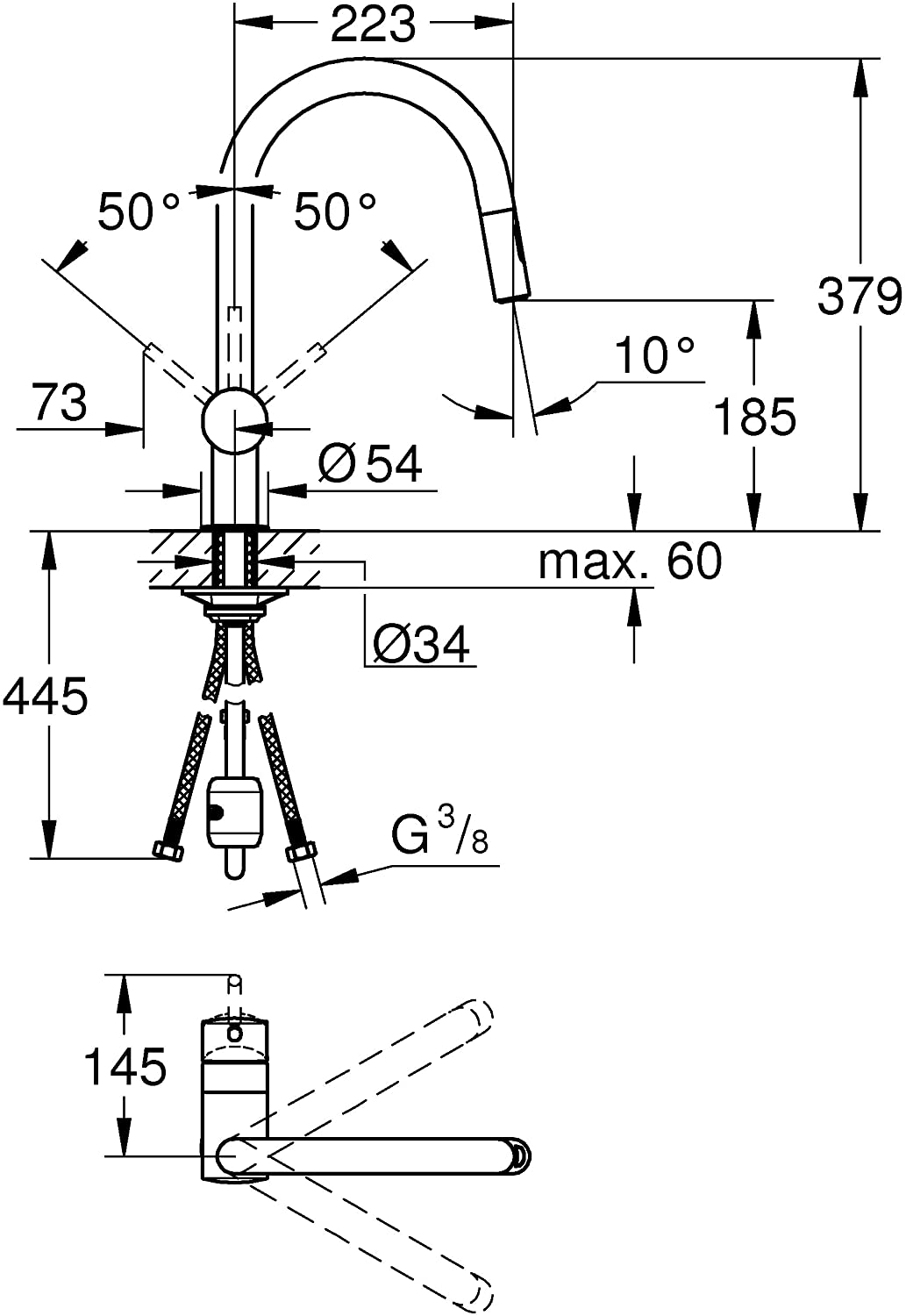Grohe Minta - Kitchen faucet, C-spout, with 1/2" ecological flow limiter (Ref. 32321002)