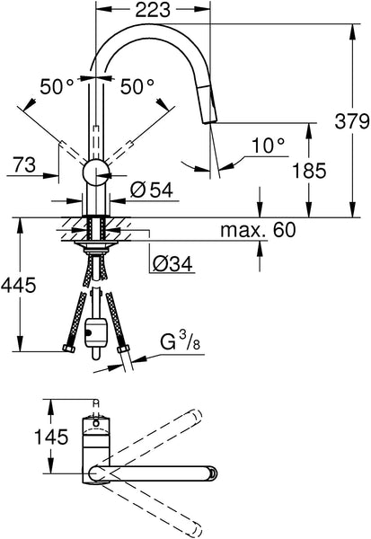 Grohe Minta - Kitchen faucet, C-spout, with 1/2" ecological flow limiter (Ref. 32321002)