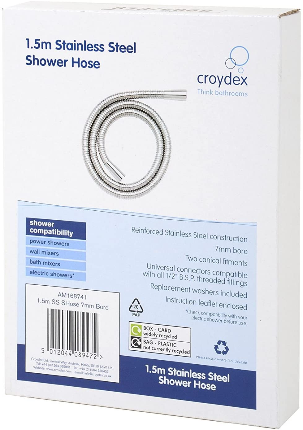 Croydex Essentials Reinforced Stainless Steel Shower Hose