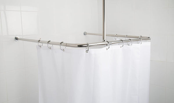 Croydex Superline Stainless Steel Modular Shower Rod Kit with Ceiling Support and Curtain Rings Can Be Fitted L-Shaped, Large L-Shaped, U-Shaped or Straight