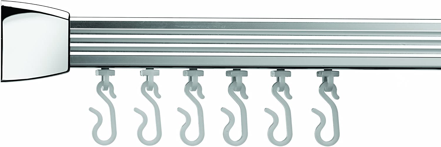 Croydex Professional Profile 800 L-Shaped Shower Rail with Ceiling Support/Hooks and Gliders, 76 x 167.5 cm, Chrome