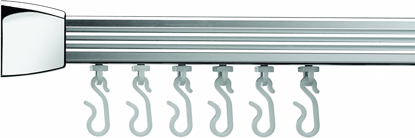 Croydex Professional Profile 800 L-Shaped Shower Rail with Ceiling Support/Hooks and Gliders, 91.5 x 91.5 cm, Chrome