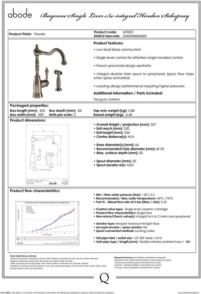 Abode BAYENNE Single Lever Mixer With Handspray - AT3031