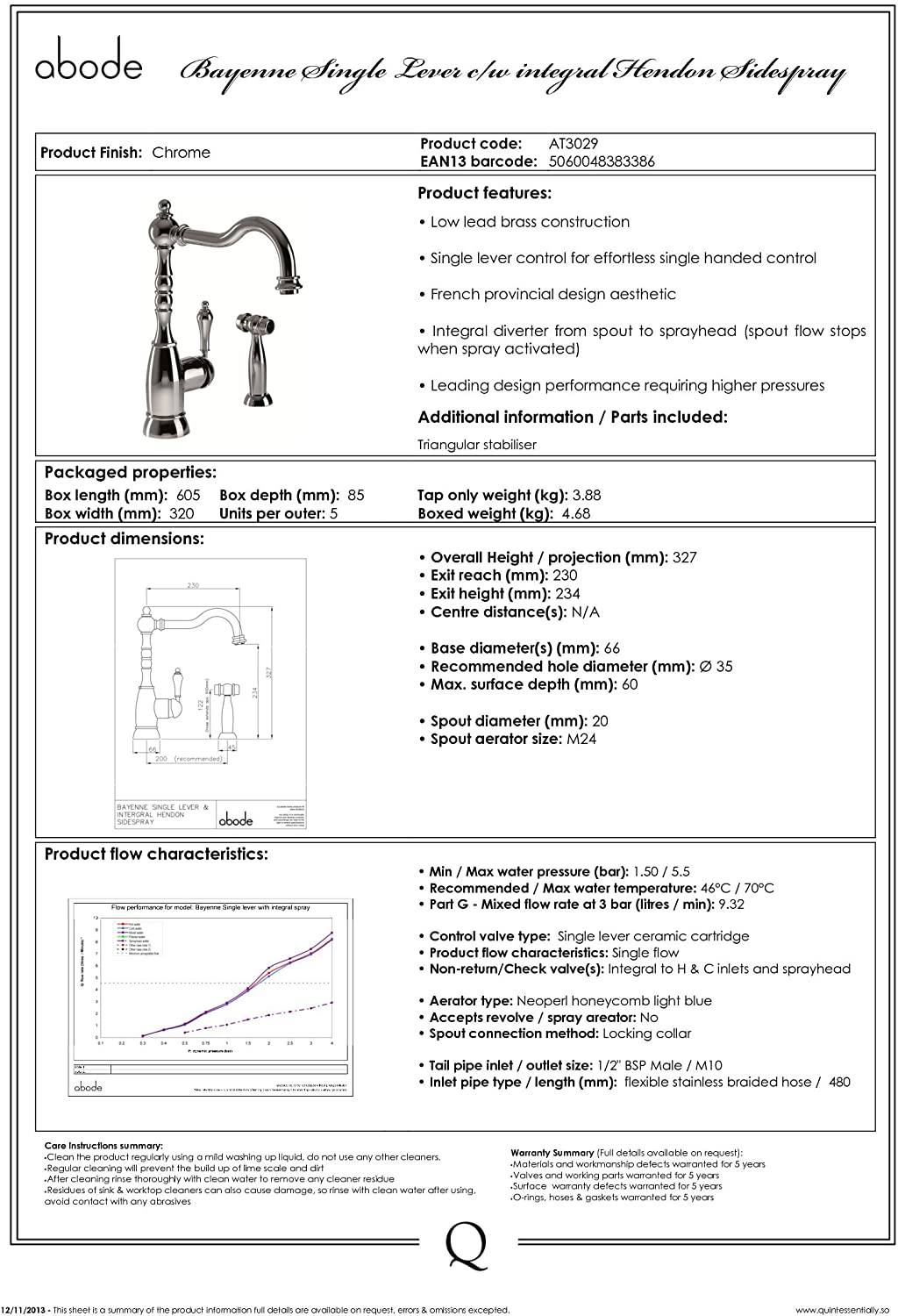 Abode BAYENNE Single Lever Mixer With Handspray - AT3029