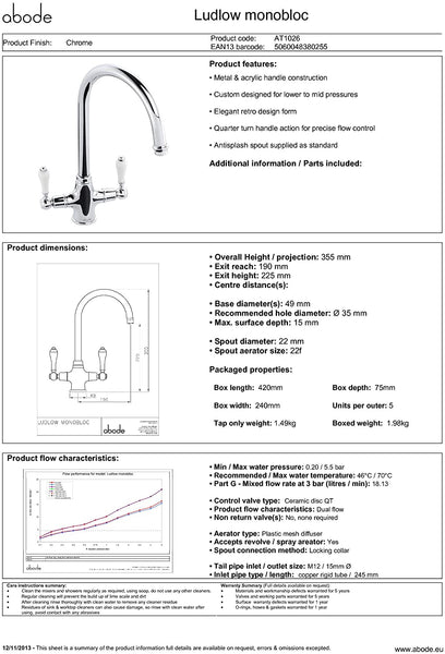 Abode LUDLOW Monobloc Tap in CHROME - AT1026