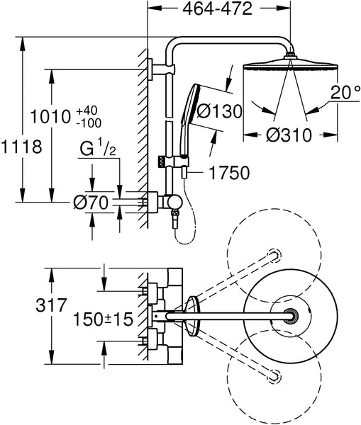 Grohe Rainshower SmartActive 310 Shower System with Built-in Thermostat (Ref. 26647000)