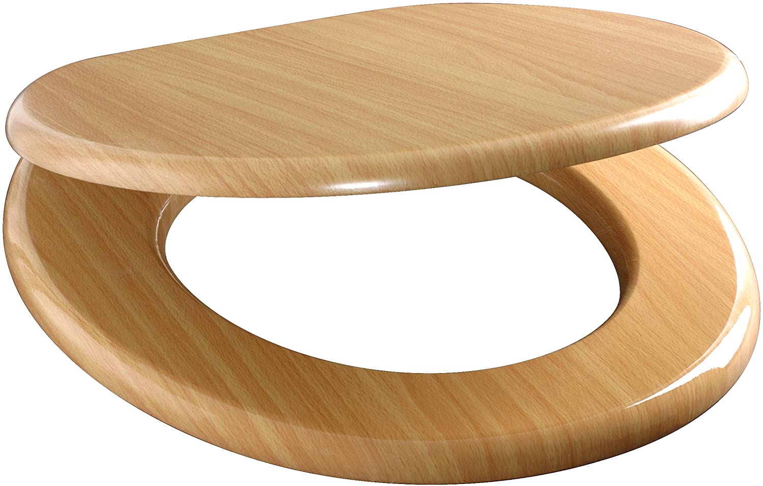 Beech Wood Toilet Seat with Chrome plated metal bar hinge
