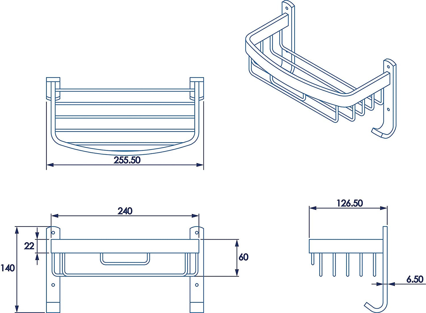 Croydex Aluminum Curved Bathroom Storage Basket Shower Caddy, Lifetime Rust Free Guarantee