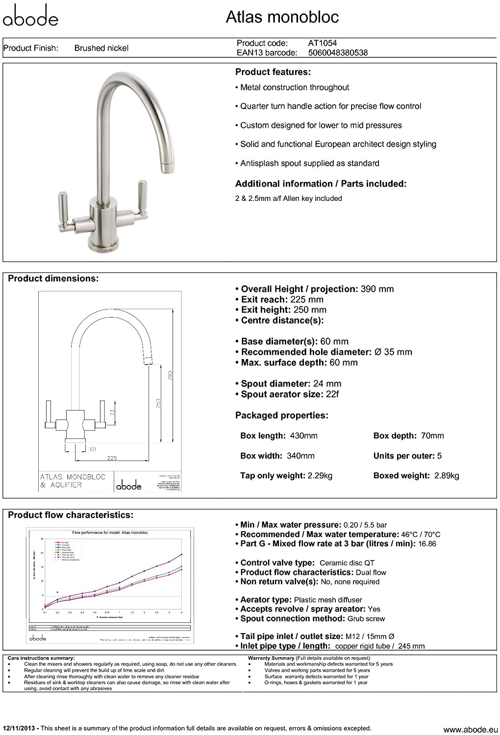 Abode ATLAS Cruciform Tap - BRUSHED NICKEL - AT1054