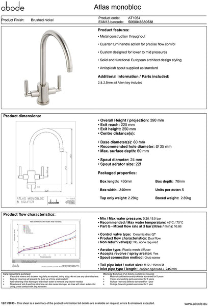 Abode ATLAS Cruciform Tap - BRUSHED NICKEL - AT1054