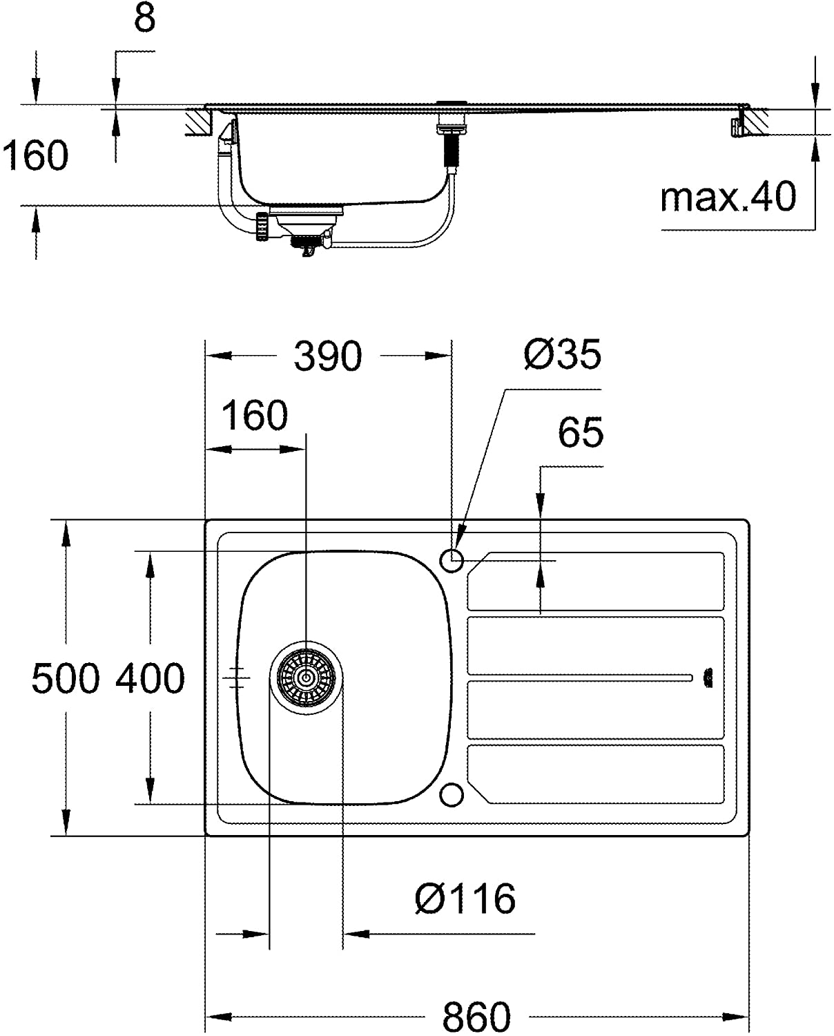 GROHE 31564SD0 | K300 Sink 1.5 bowl | Stainless Steel