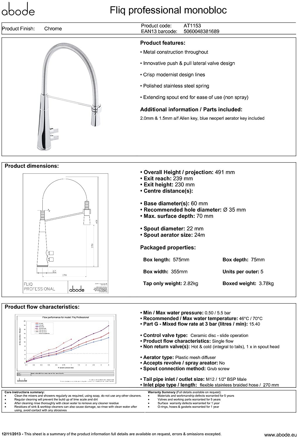Abode FLIQ PRO Pull-Out Tap in Chrome - AT1153