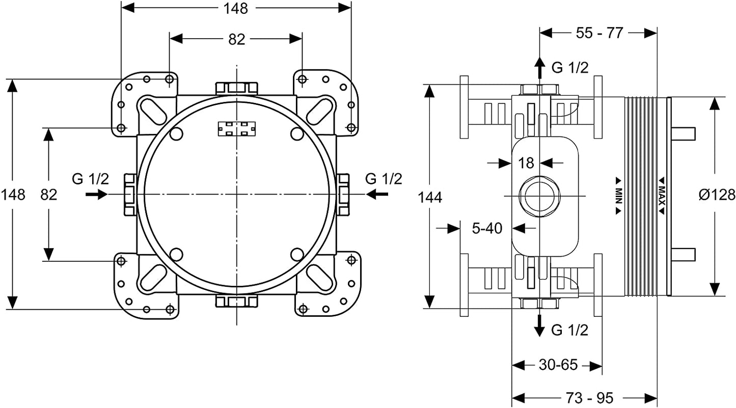 Ideal Standard A1000NU Easy-Box Assembly Set for Bath/Shower Fitting Flush-Mounted Individual Thermostats