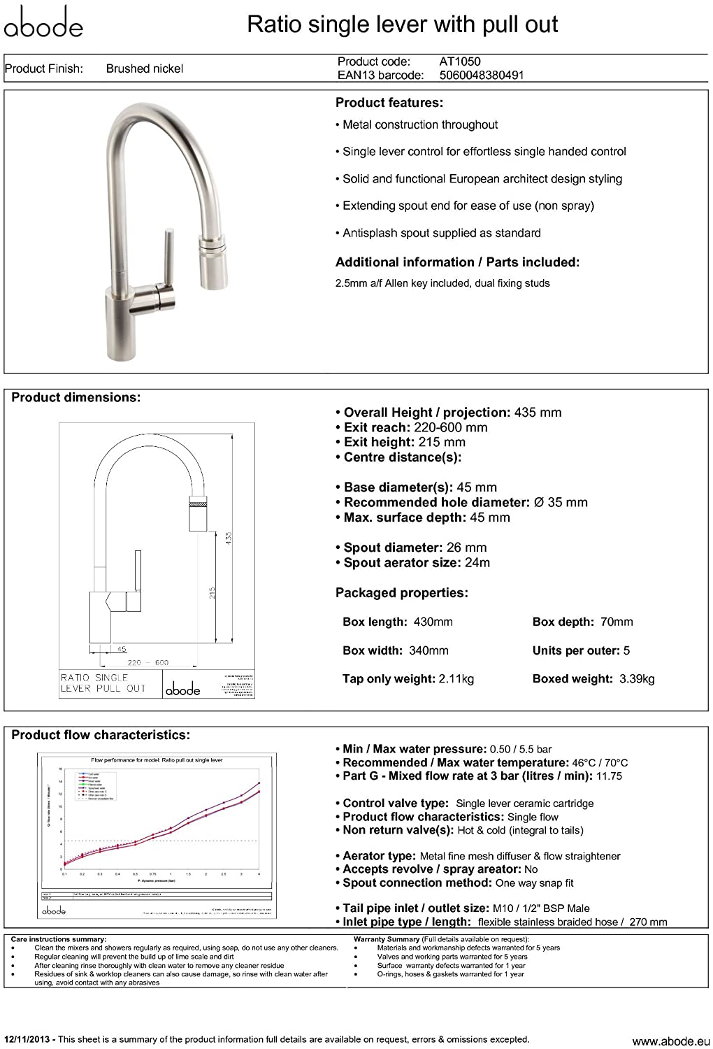 Abode RATIO Single Lever Spray Tap - AT1050