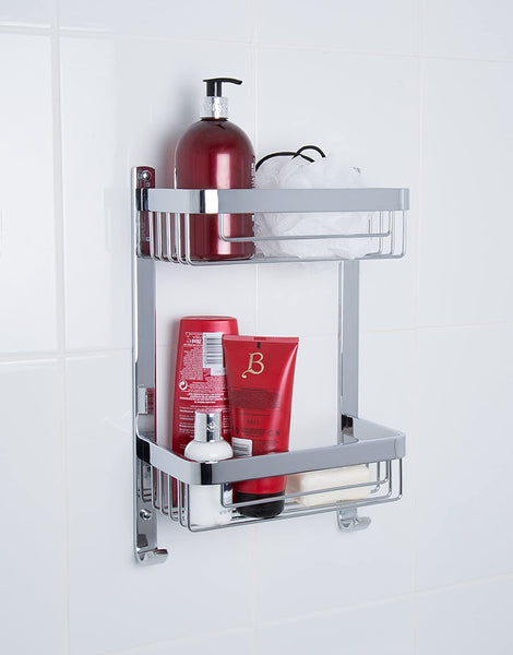 Croydex Aluminium Large Two Tier Basket, Metal, Chrome, 12.5x25.5x39 cm