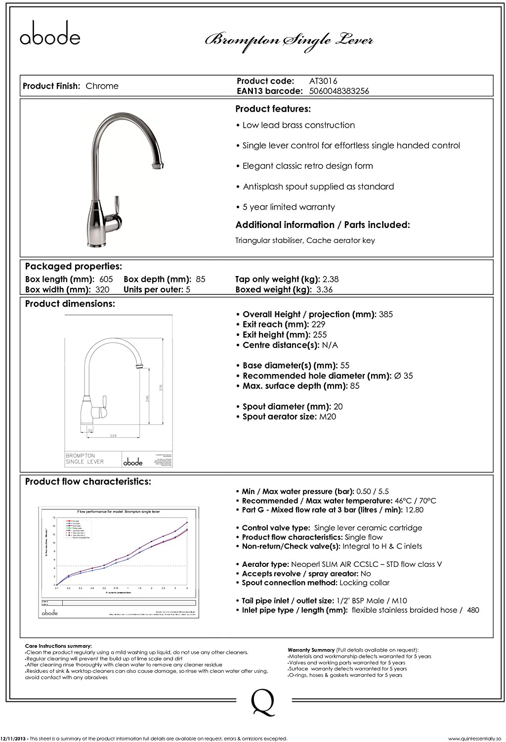 Abode BROMPTON Single Lever Mixer - AT3016