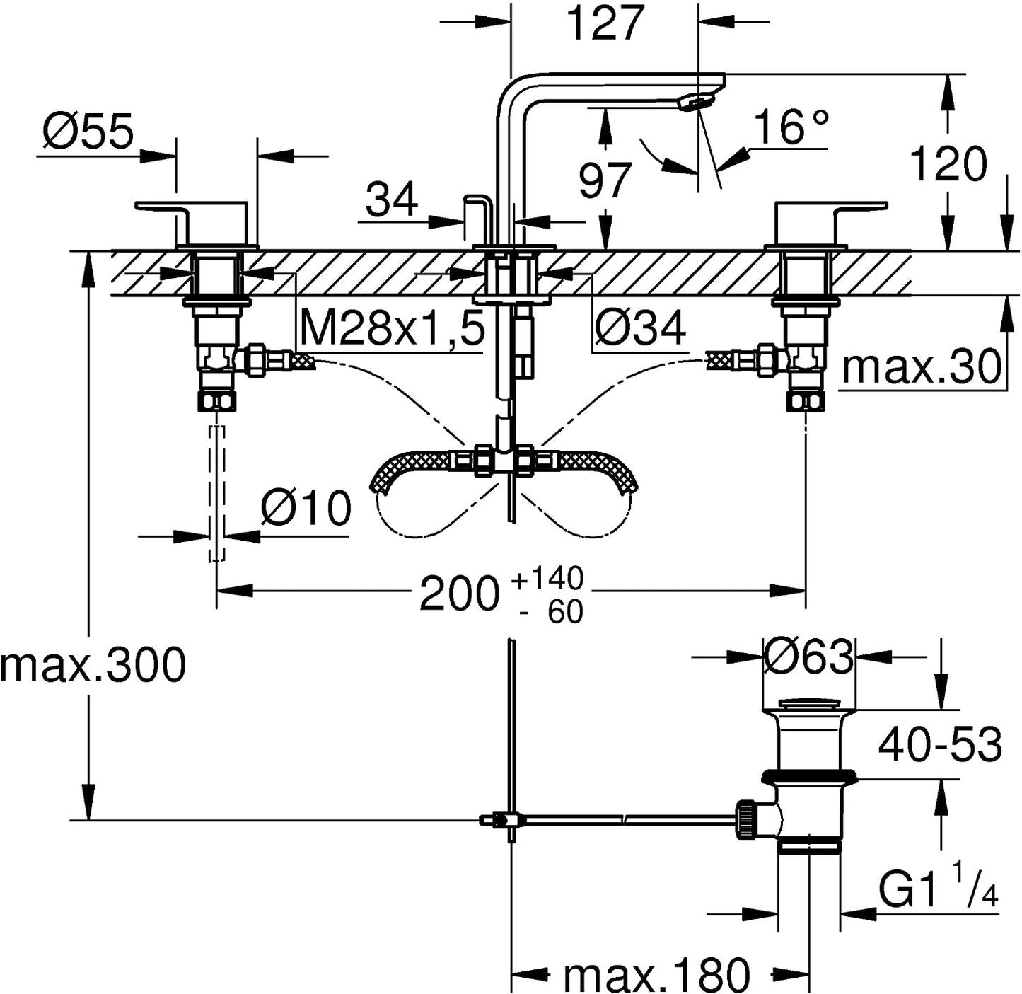GROHE 20304001 | Lineare 3-Hole Basin Mixer