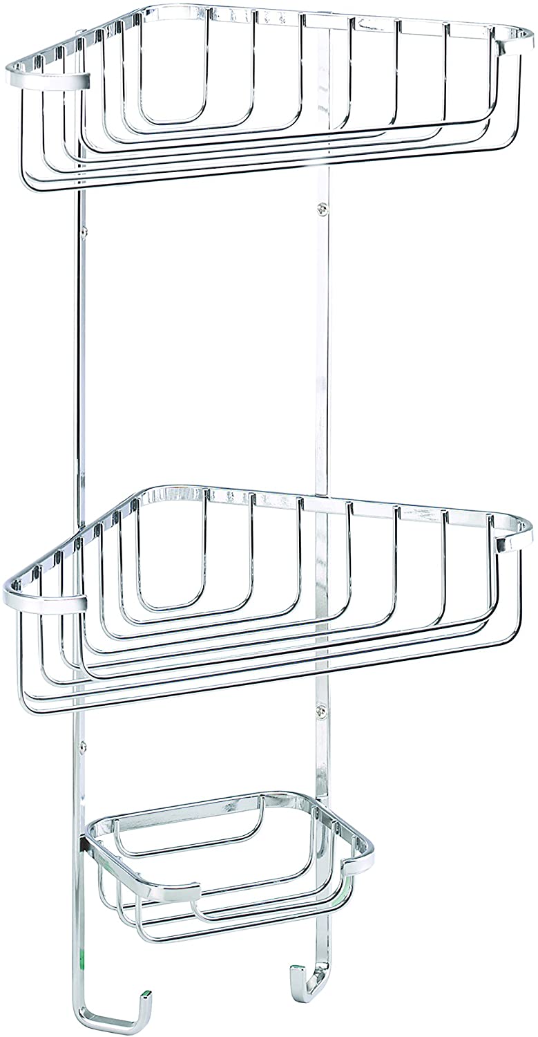 Croydex Small Chrome Plated Rust Free Mild Steel 2-Tier Corner Basket, Silver