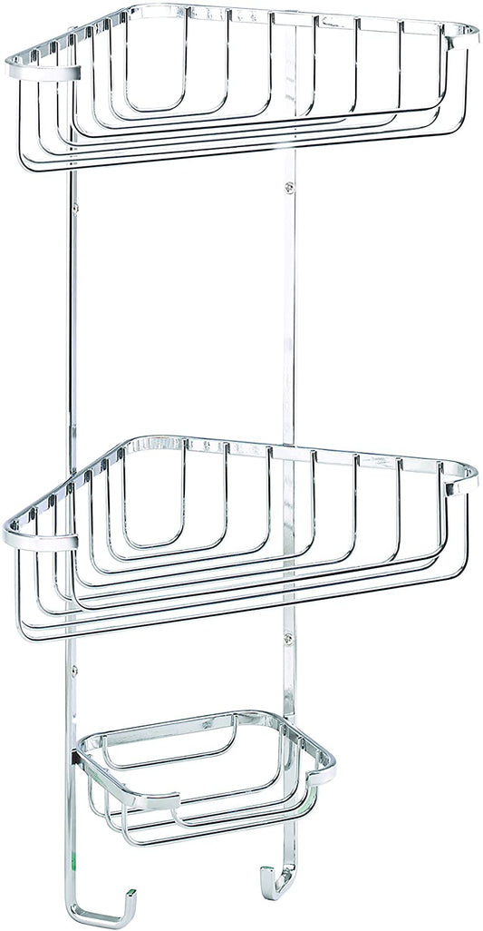 Croydex Small Chrome Plated Rust Free Mild Steel 2-Tier Corner Basket, Silver