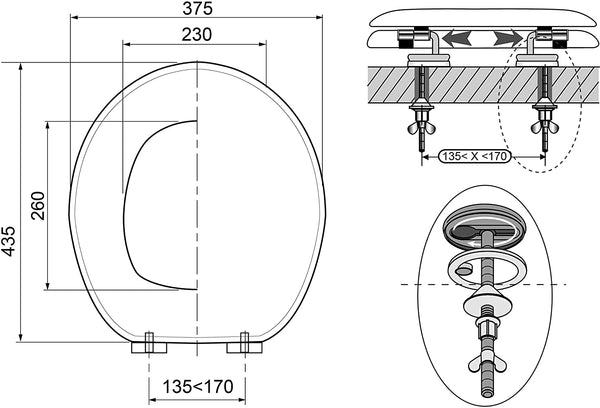 WIRQUIN 21230001 Woody Solid Wood Wooden Bathroom Toilet Seat with plastic hinge.