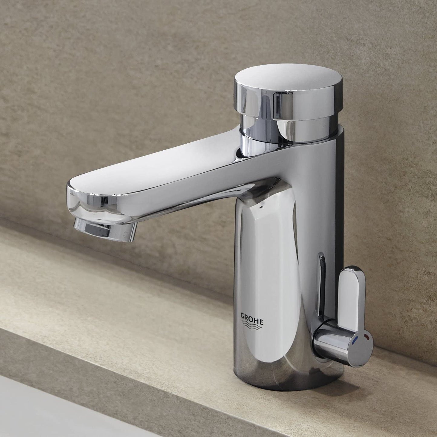 GROHE 36317000 Eurosmart Cosmopolitan T Self-Closing Basin Mixer Tap with Mixing Device