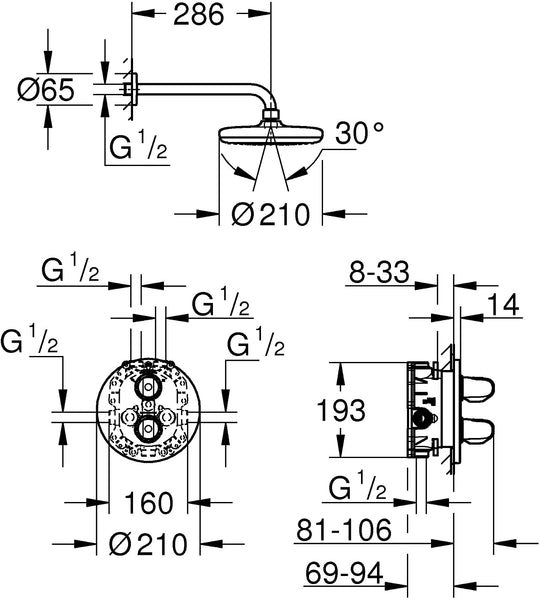 GROHE 34582001 Grohtherm 1000 Thermostatic Shower Set, Chrome