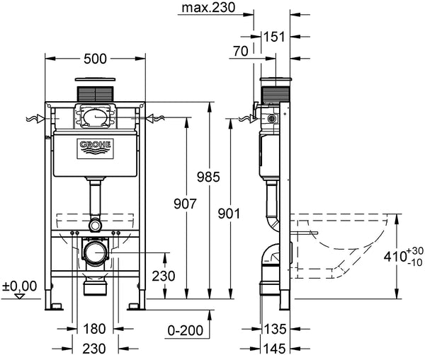 GROHE 38888000 1 m 4-inch Rapid SL WC Frame includes Skate Cosmo Wall Plate and GROHE Fresh