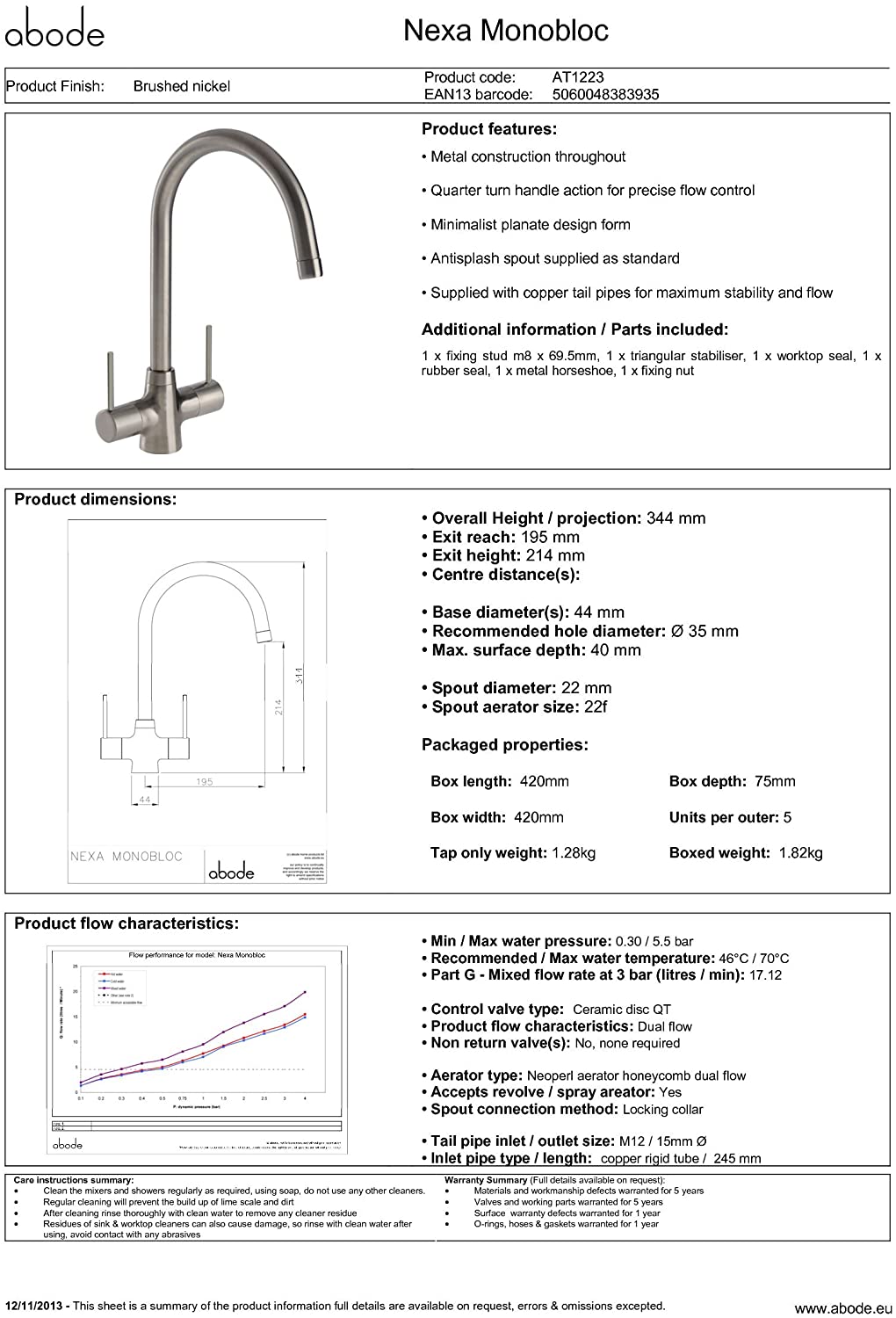 Abode NEXA Monobloc Kitchen Tap - AT1223