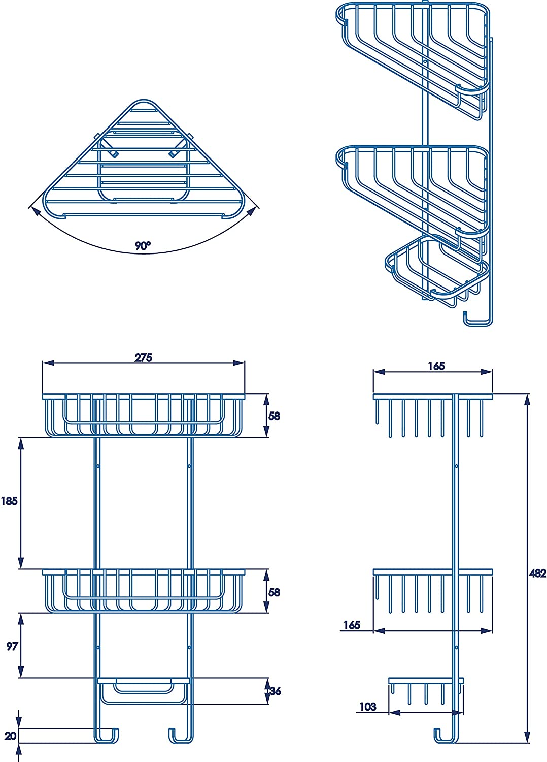 Croydex Small Chrome Plated Rust Free Mild Steel 2-Tier Corner Basket, Silver