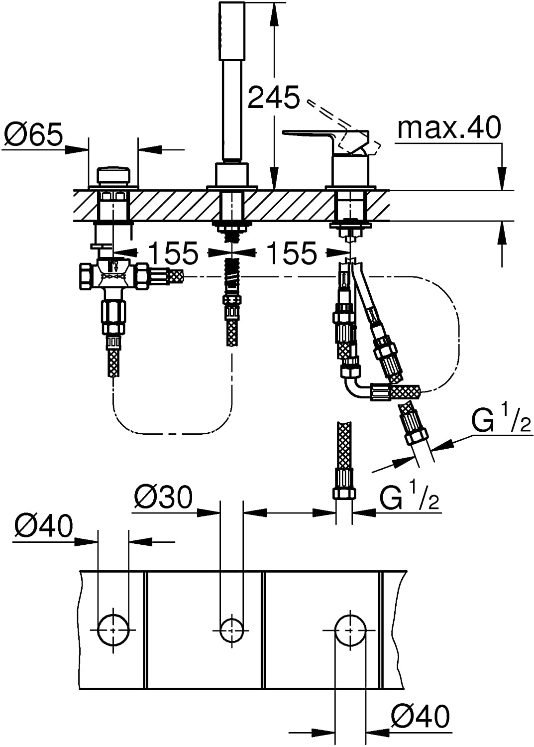 Grohe Lineare Single-Lever Bath Combination