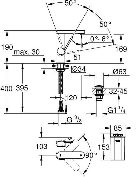 Single-Lever Washbasin Mixer Tap, 23958003