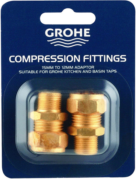 Grohe 46914000 46914000-15mm x 3/8 UK Compression Fittings/Adapter Kitchen and Bathroom Mixer taps, Chrome, Set of 2 Pieces
